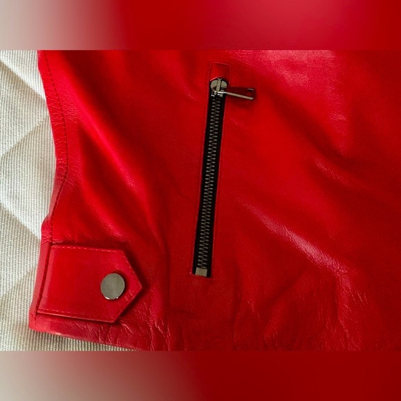 Tergan Red Lamb Leather Moto Biker Style Jacket Zipped Pockets Double Collar XL - Picture 10 of 16